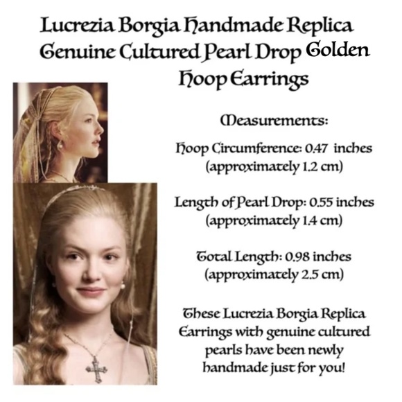 Lucrezia Borgia Natural Pearl Gold Hoop Renaissance Earrings Handmade Replicas - Picture 11 of 12